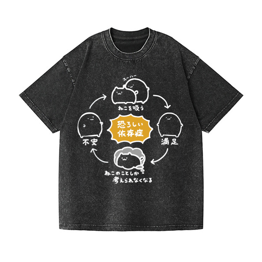 Cat Vintage Wash Japanese Design T-Shirt
