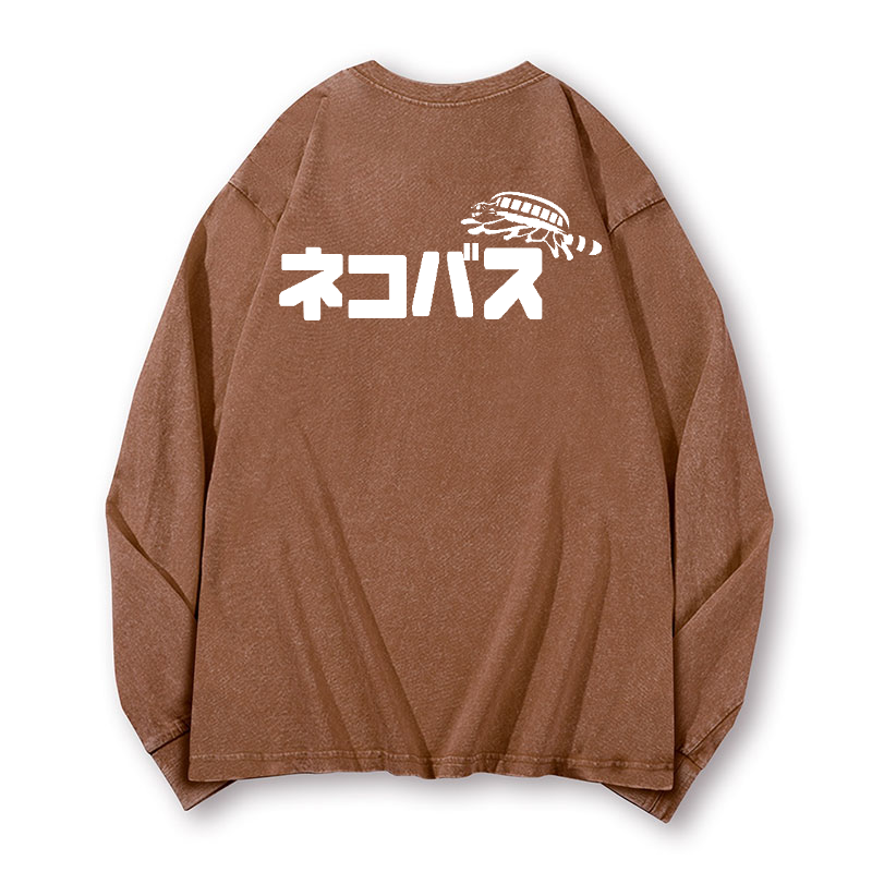Ghibli Catbus Vintage Washed Cotton Back Art Long-sleeve T-shirt