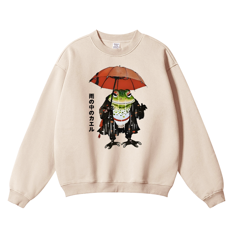 Frog In The Rain Vintage Cotton Blend Crewneck Sweatshirt