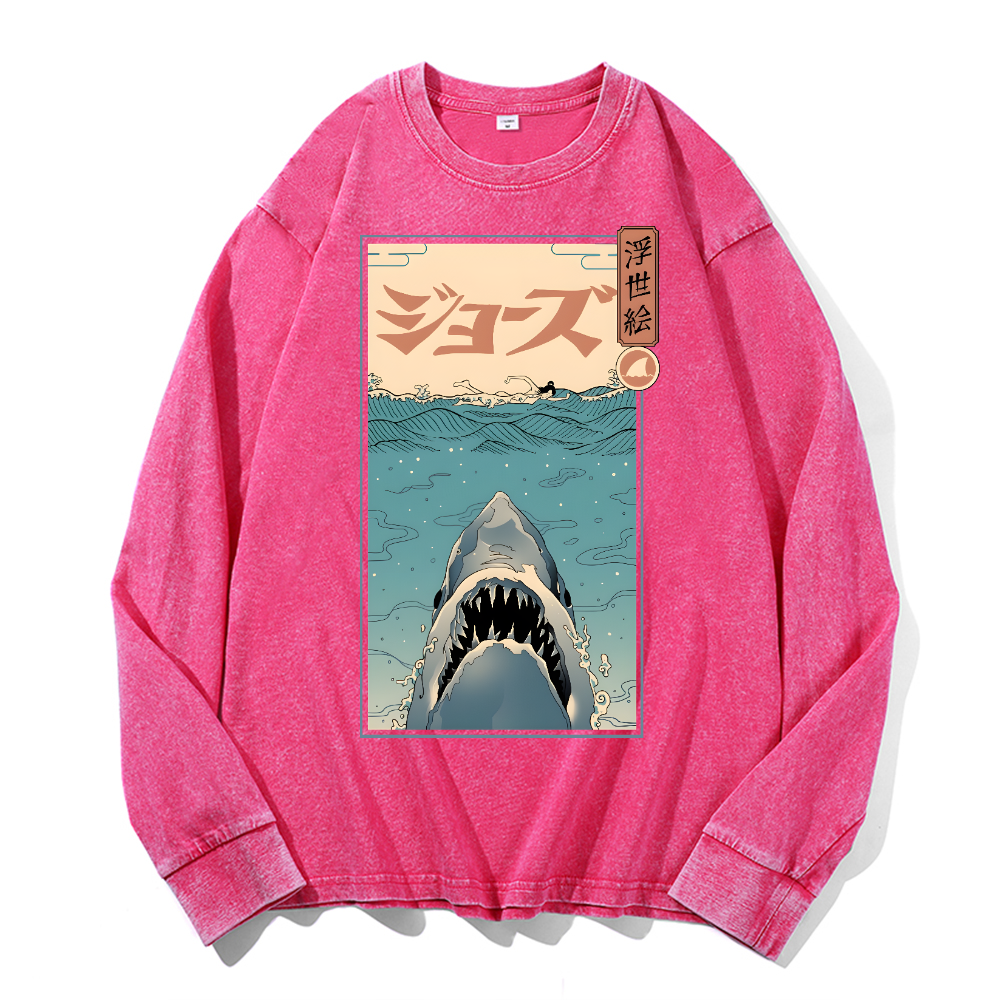 Jaws Vintage Cotton Wash Crewneck Long-Sleeve T-Shirt