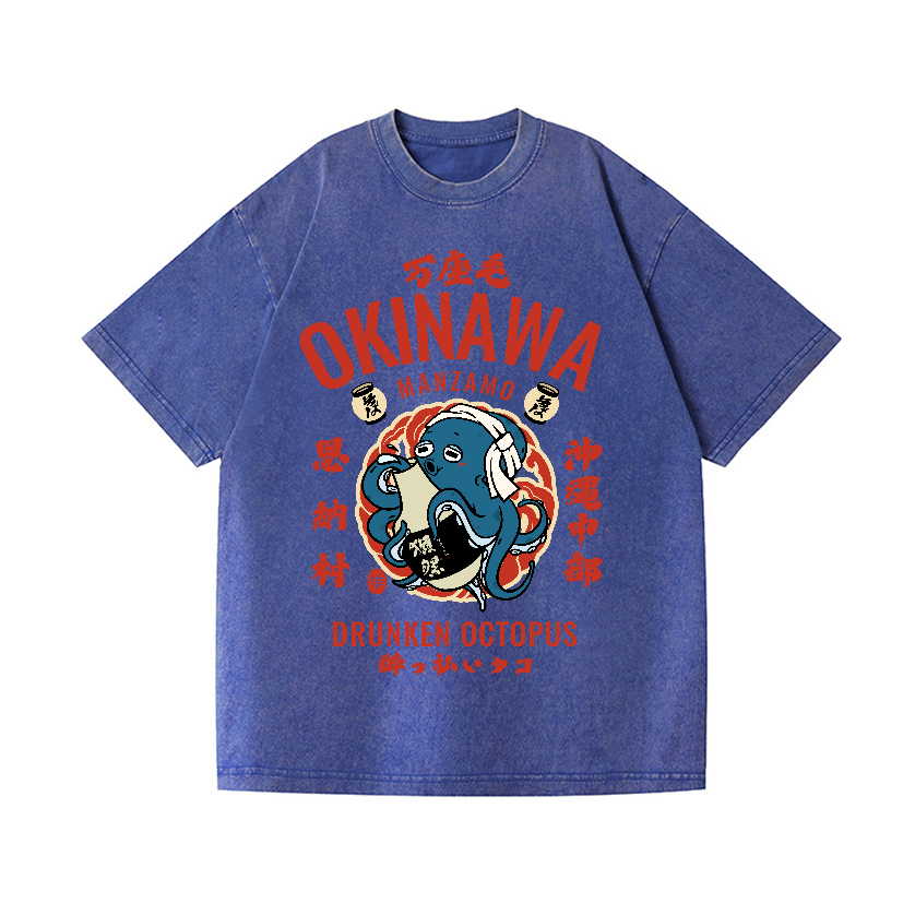 Okinawa Manzamo Drunken Octopus Vintage Wash Japanese Design T-Shirt