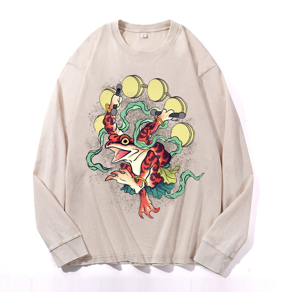 Frog Vintage Cotton Wash Crewneck Long-Sleeve T-Shirt