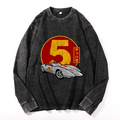 Car Vintage Cotton Wash Crewneck Long-Sleeve T-Shirt