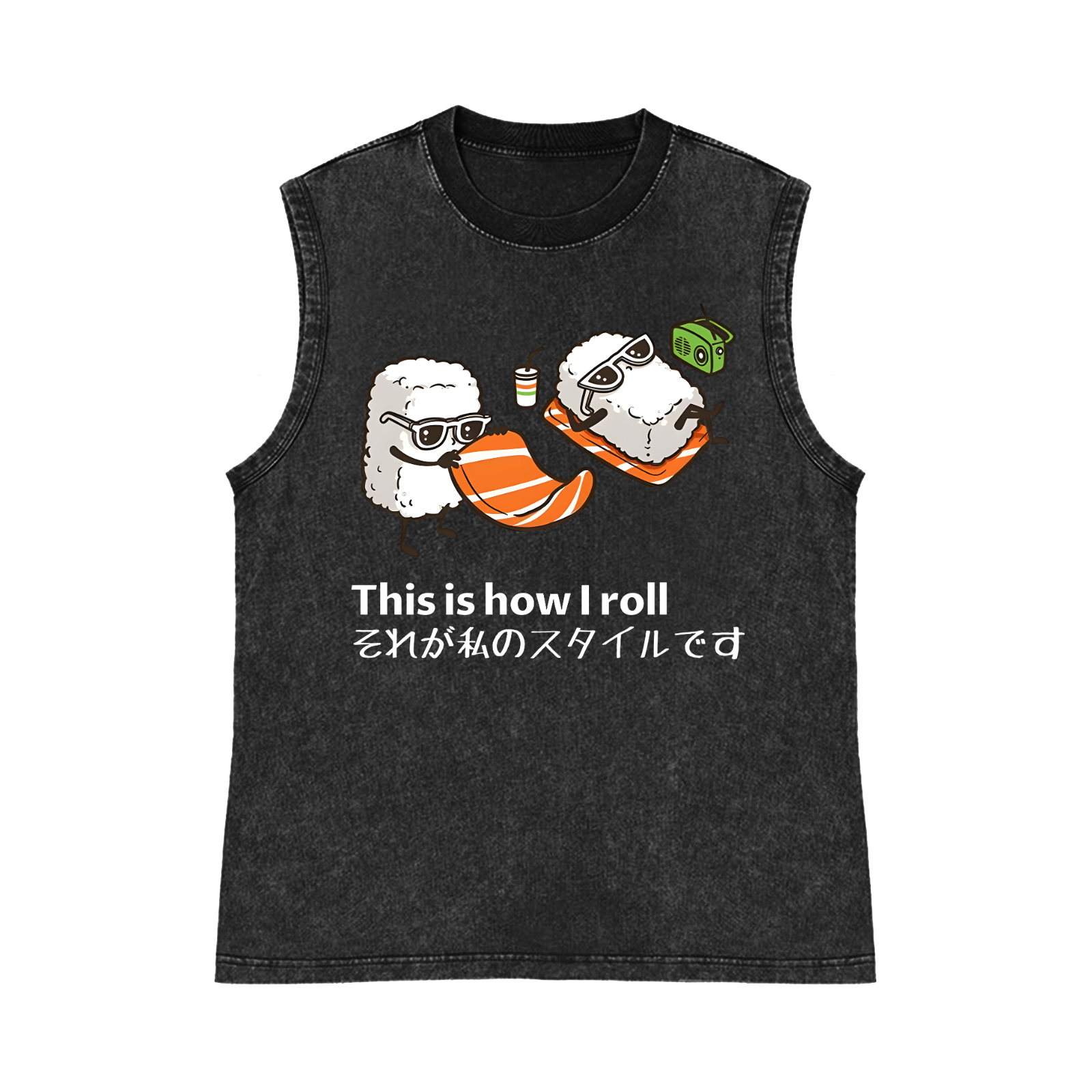 Sushi Roll Pure Cotton Wash-Dyed Sleeveless Tank Top