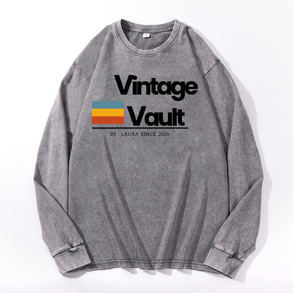 Vintage Vault Vintage Cotton Wash Crewneck Long-Sleeve T-Shirt