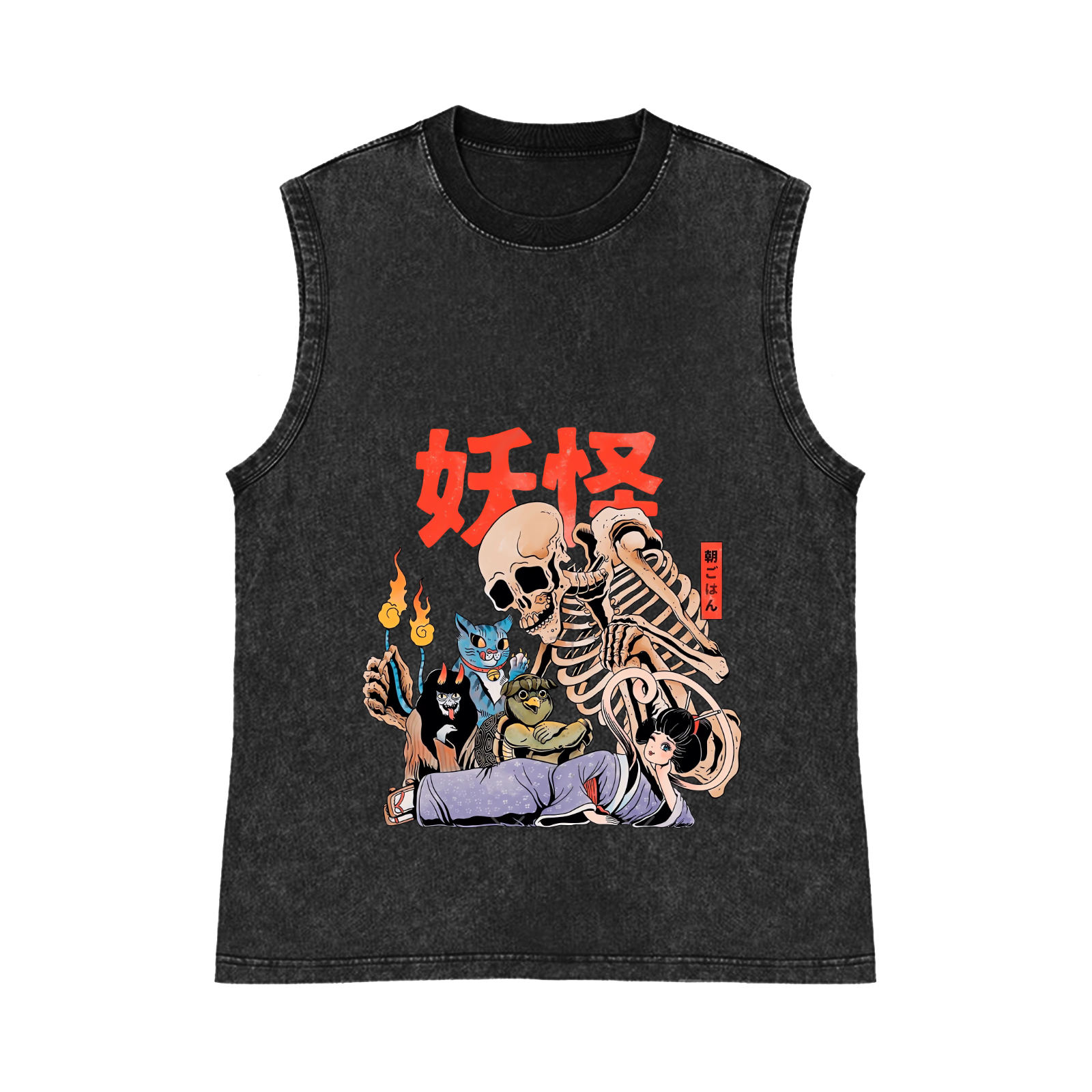 A Mysterious Group of Japanese Yokai Catzilla Pure Cotton Wash-Dyed Sleeveless Tank Top