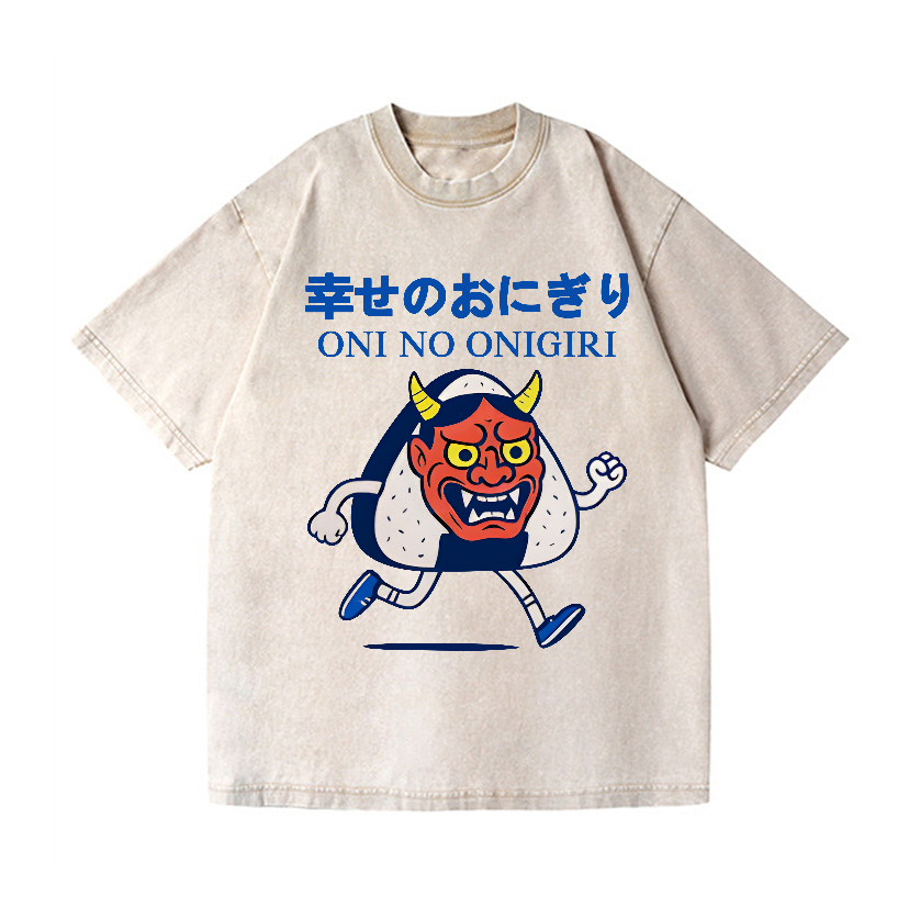 Oni Ghost Onigiri Vintage Wash Japanese Design T-Shirt