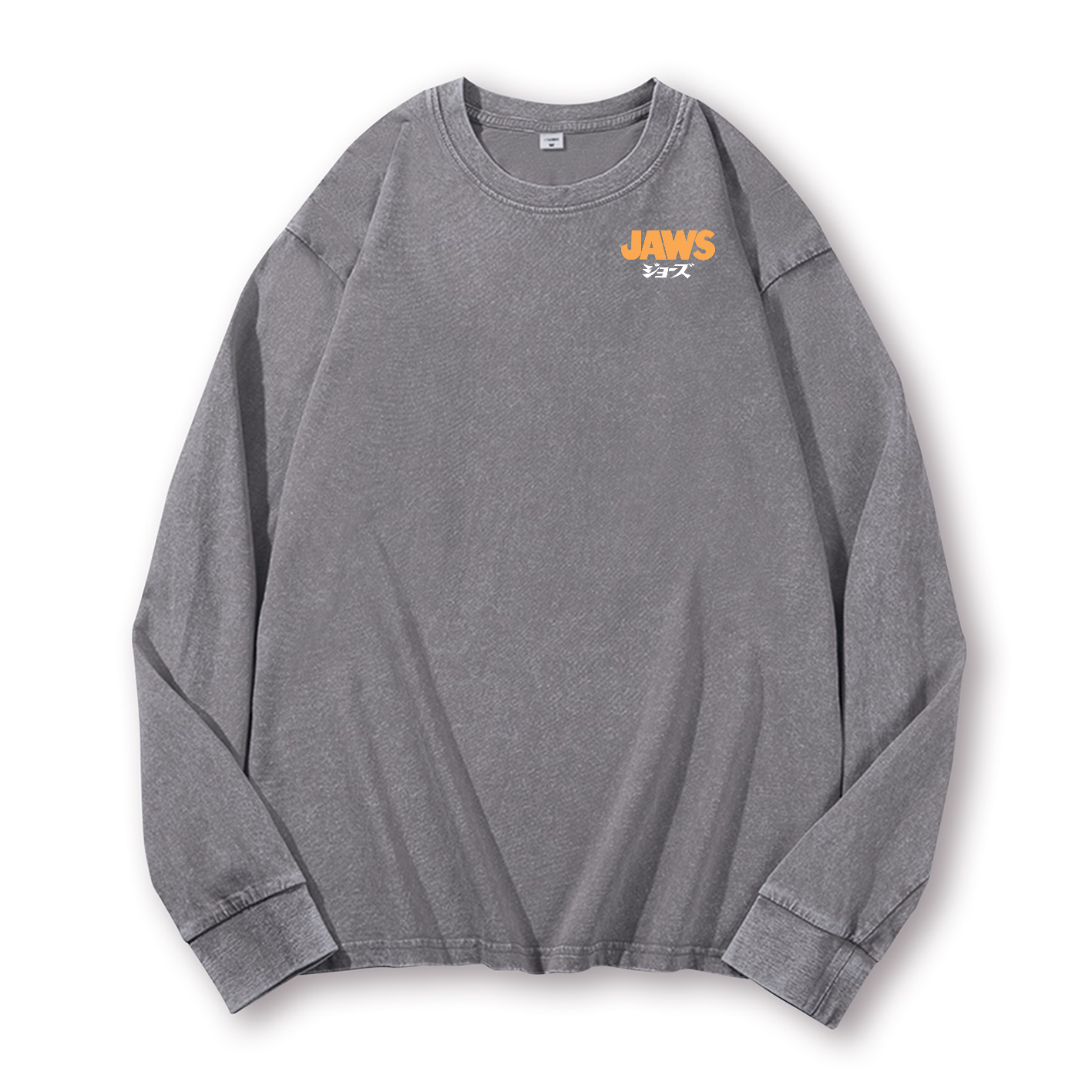 Jaws Shark Vintage Washed Cotton Back Art Long-sleeve T-shirt