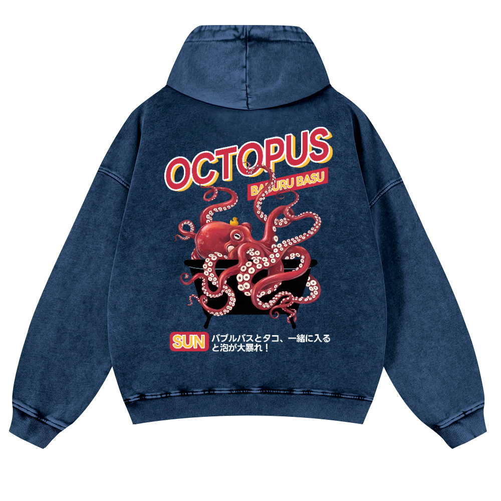 Bubble Bath Octopus Vintage Washed Cotton Back Art Hoodie
