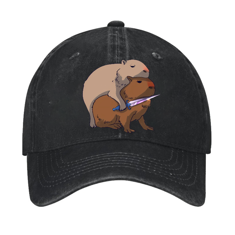Capybaras and the Mysterious Sword Vintage Cotton Cap