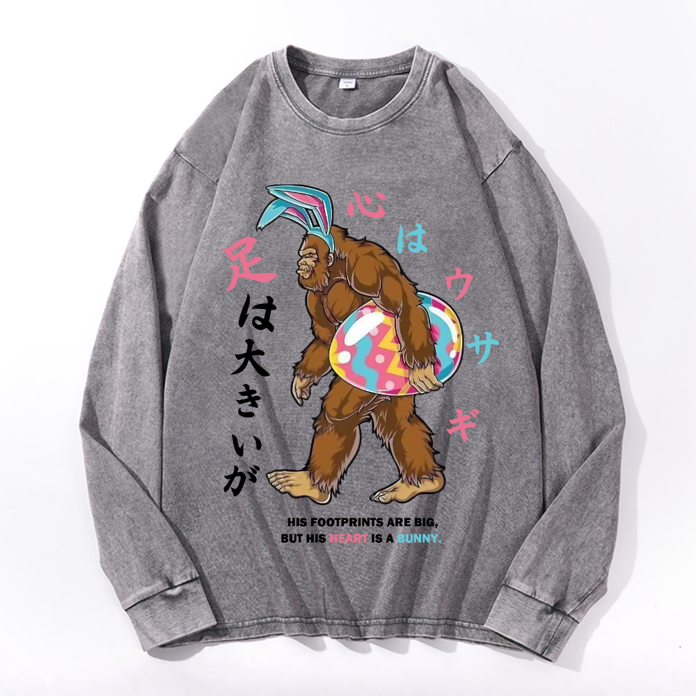Easter Bigfoot Vintage Cotton Wash Long-sleeve T-shirt