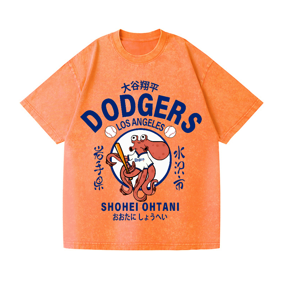 Dodgers Octopus Baseball 17 Vintage Wash Japanese Design T-Shirt