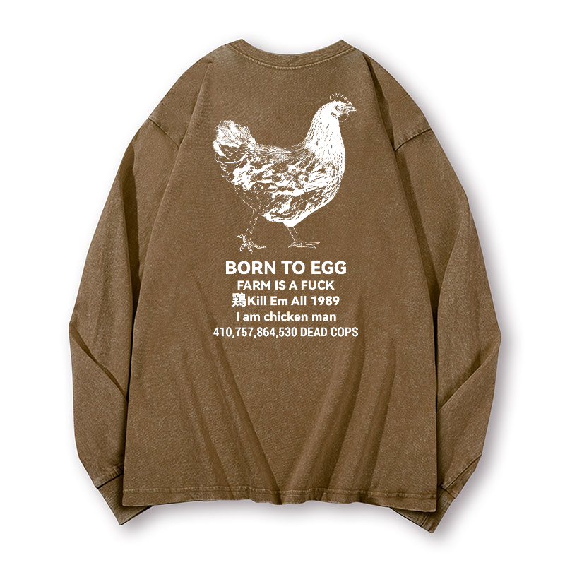 Chicken Vintage Washed Cotton Back Art Long-sleeve T-shirt