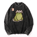 Frog Vintage Cotton Wash Crewneck Long-Sleeve T-Shirt