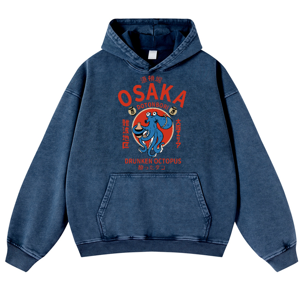 Osaka Drunken Octopus Vintage Washed Thick Cotton Hoodie