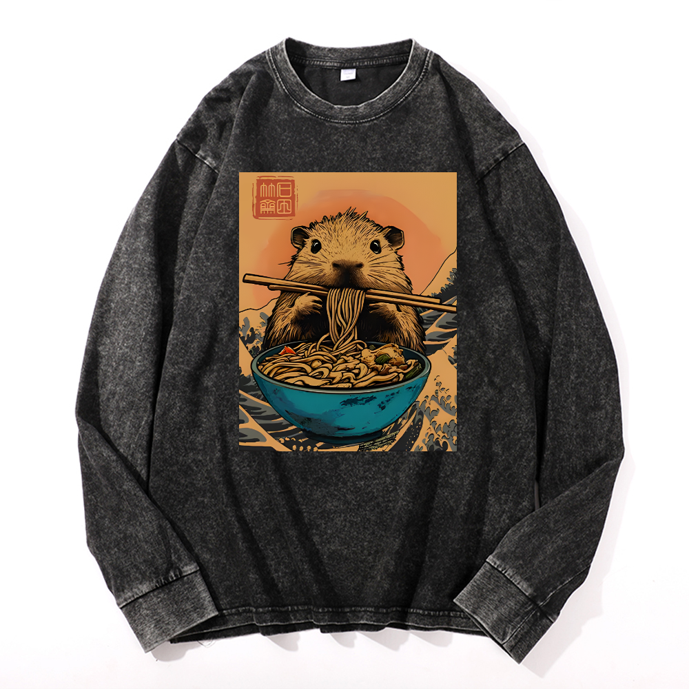 Guinea Pig Vintage Cotton Wash Crewneck Long-Sleeve T-Shirt