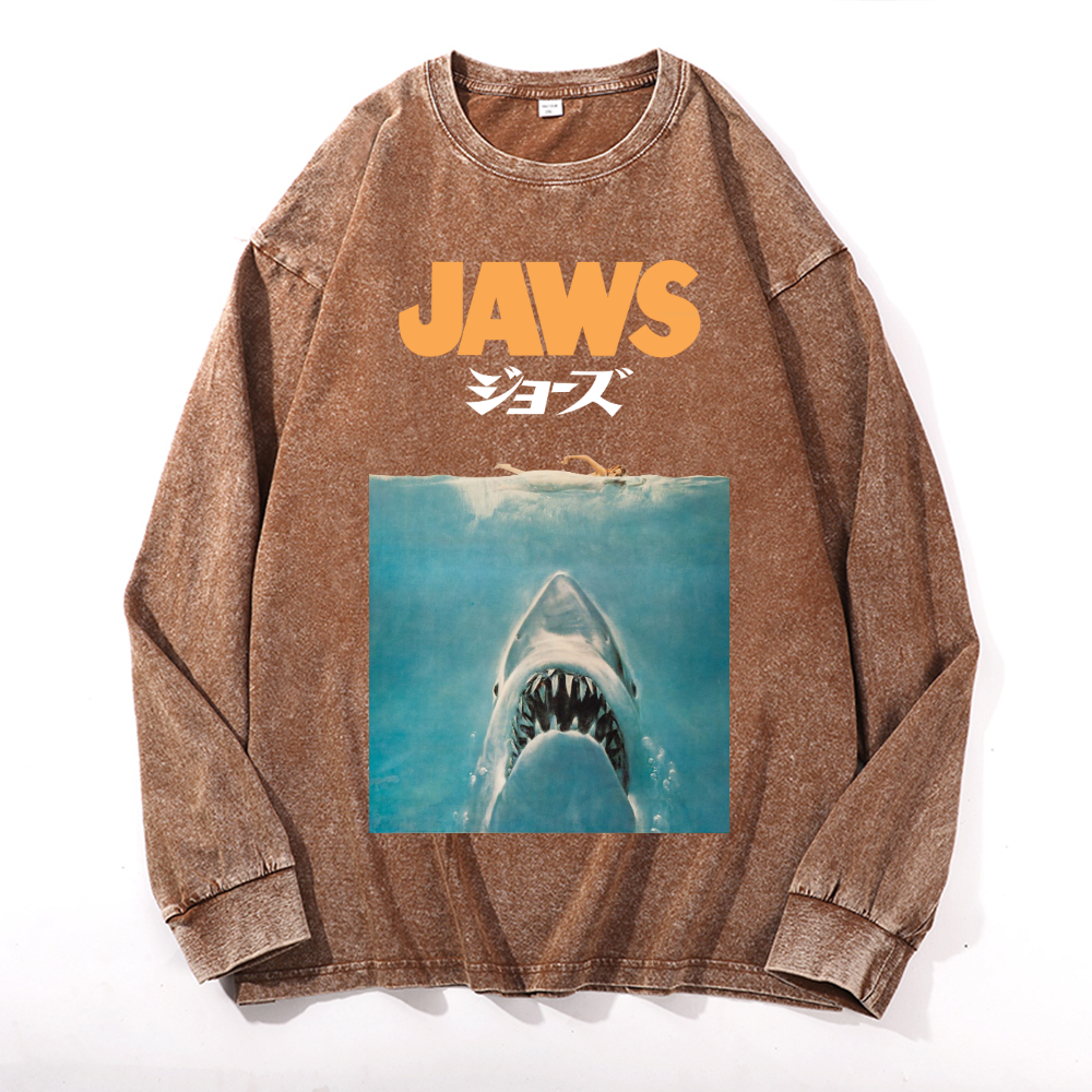Jaws Shark Vintage Cotton Wash Long-sleeve T-shirt
