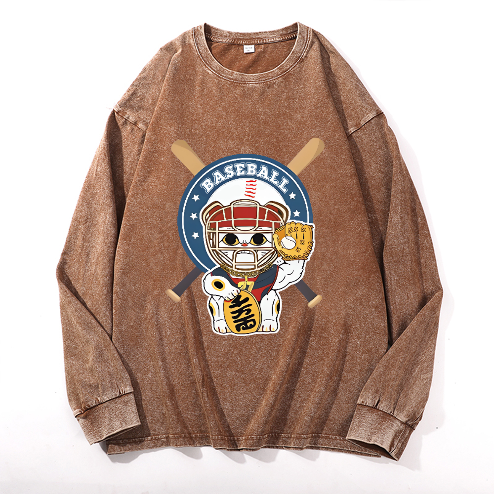 Vintage Cotton Wash Crewneck Long-Sleeve T-Shirt