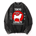 Tokyo Hachiko Vintage Cotton Wash Crewneck Long-Sleeve T-Shirt
