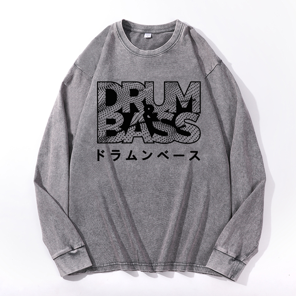 Drum and Bass Vintage Cotton Wash Long-sleeve T-shirt