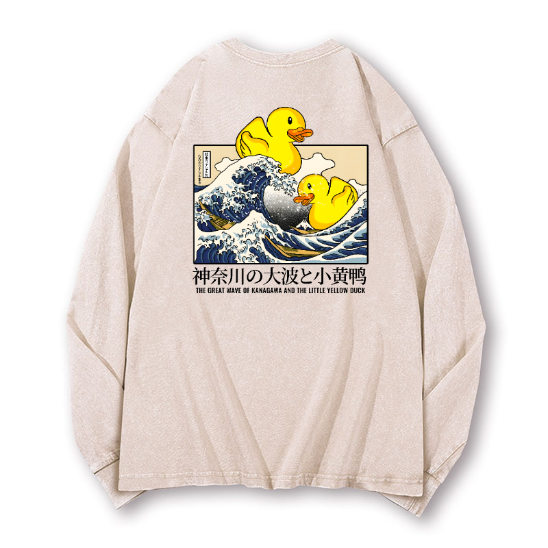 Great Wave Kanagawa Duck Vintage Washed Cotton Back Art Long-sleeve T-shirt