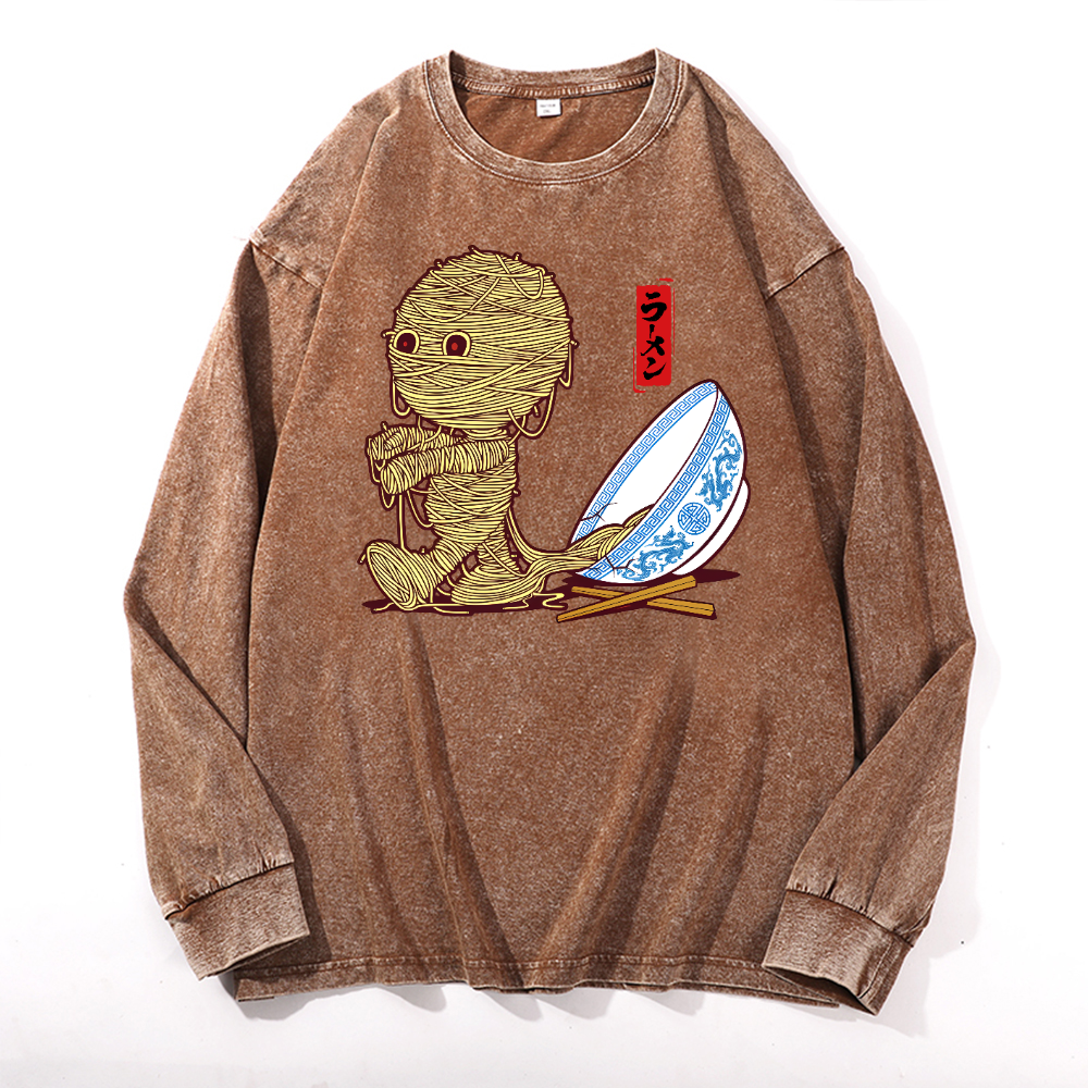 Ramen Yummy Vintage Cotton Wash Crewneck Long-Sleeve T-Shirt