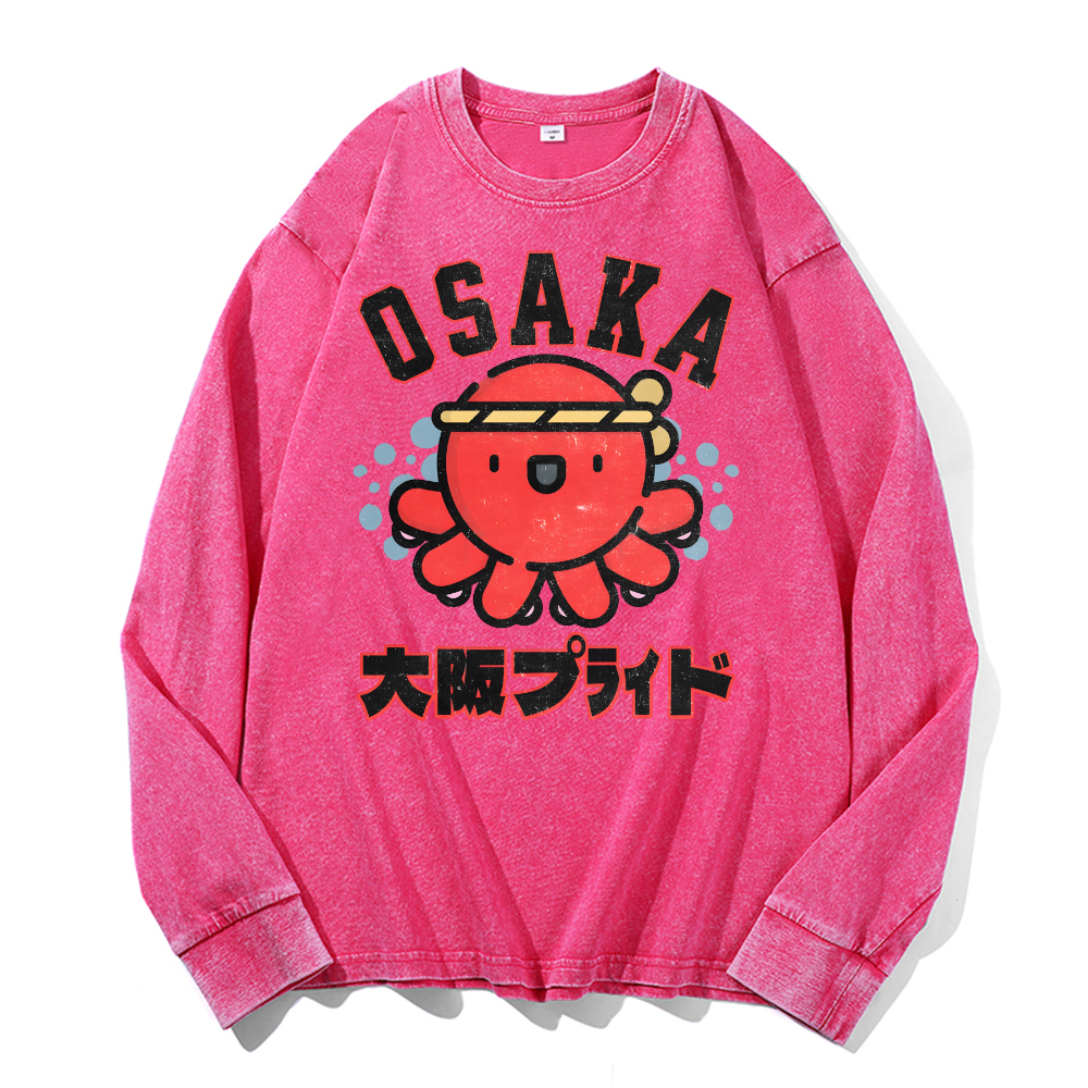 Osaka Octopus Vintage Cotton Wash Crewneck Long-Sleeve T-Shirt