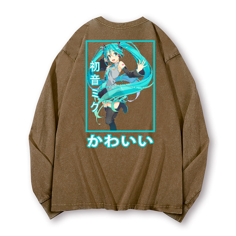 Hatsune Miku Vintage Washed Cotton Back Art Long-sleeve T-shirt