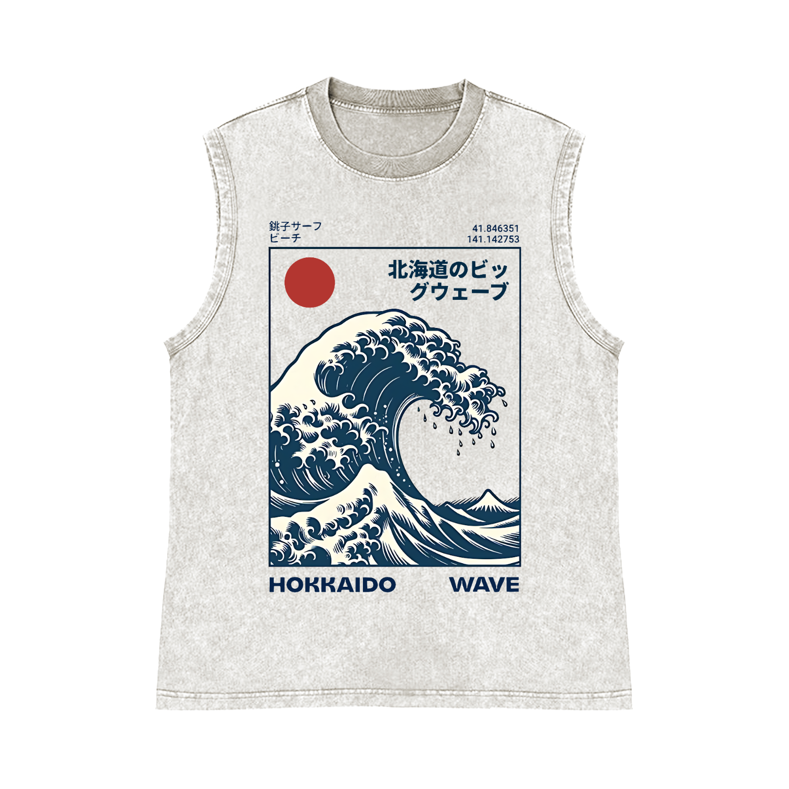 Hokkaido Wave Pure Cotton Wash-Dyed Sleeveless Tank Top