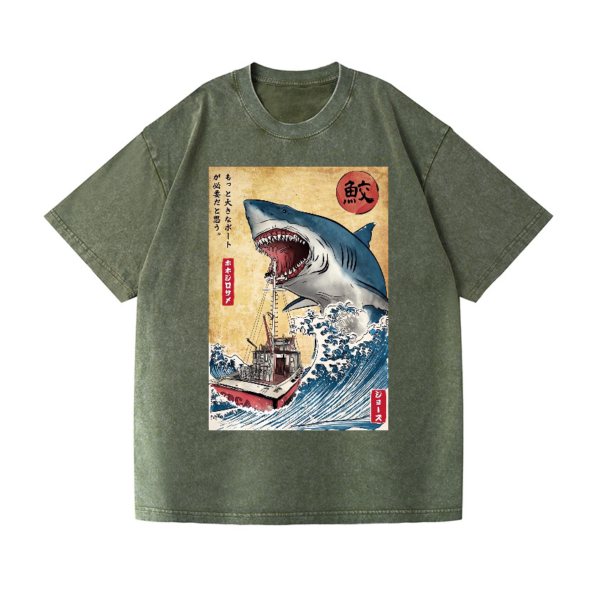 Shark Ukiyoe Vintage Wash Japanese Design T-Shirt