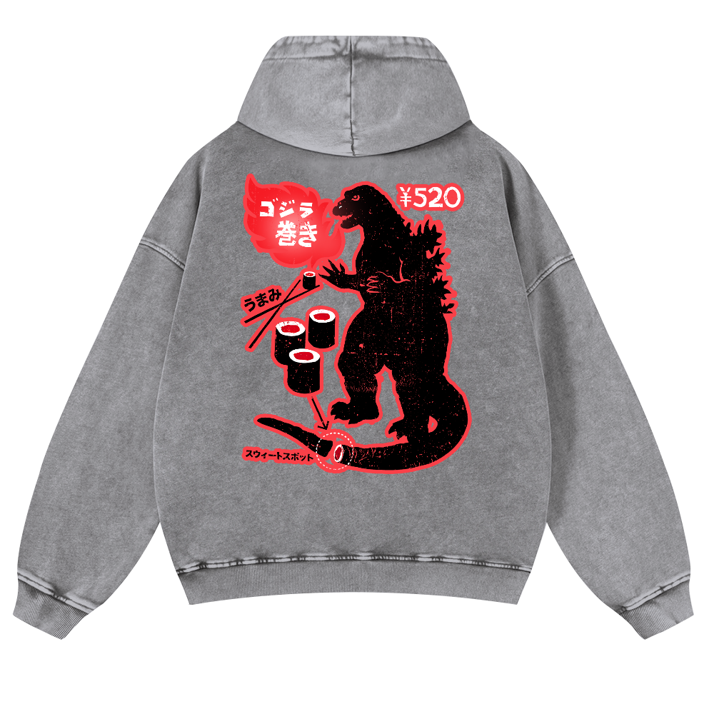 Kaiju Sushi Vintage Washed Cotton Back Art Hoodie