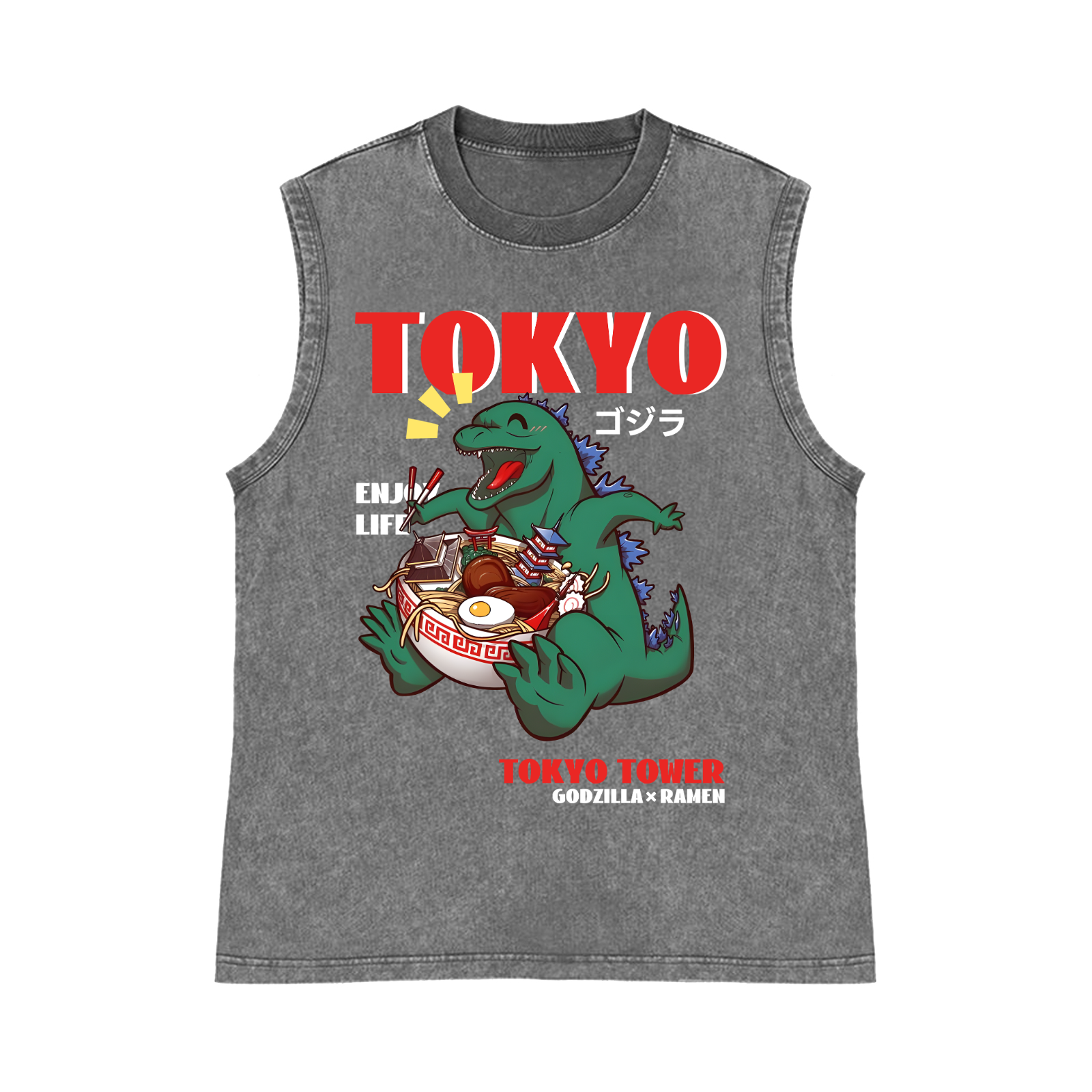 Tokyo Kaiju Ramen Pure Cotton Wash-Dyed Sleeveless Tank Top