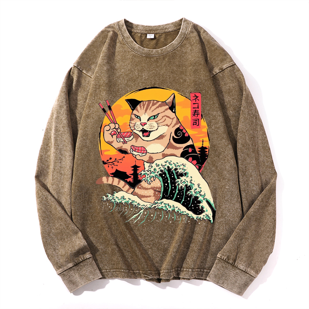 Vintage Cotton Wash Crewneck Long-Sleeve T-Shirt