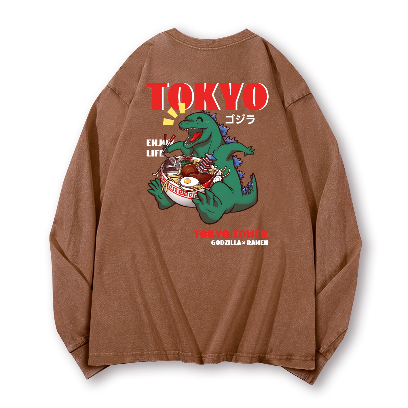 Ramen Kaiju Vintage Washed Cotton Back Art Long-sleeve T-shirt
