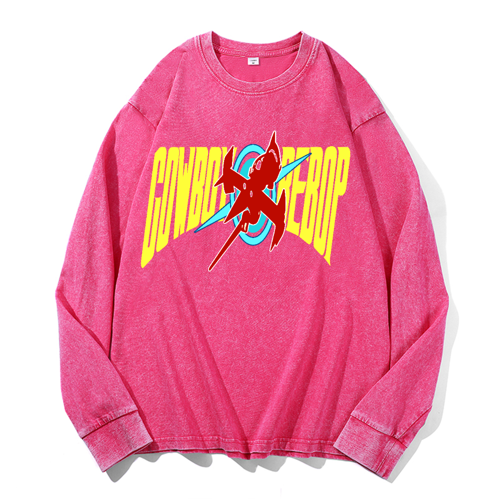 Cowboy Bebop Vintage Cotton Wash Crewneck Long-Sleeve T-Shirt