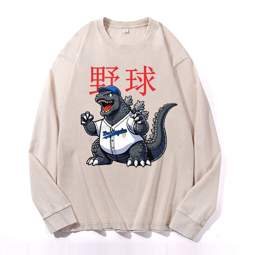 Los Angeles Dodgers Kaiju Tokyo Tiger Baseball Vintage Cotton Wash Crewneck Sweatshirt