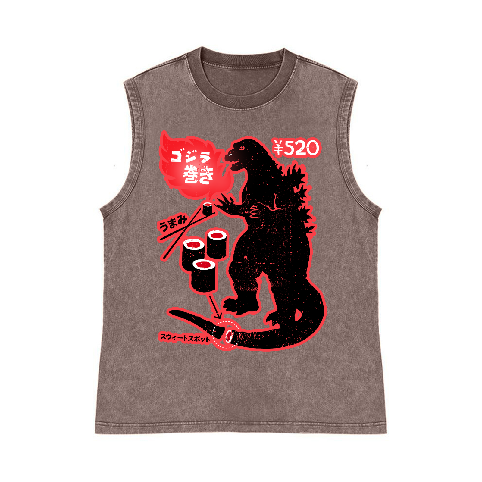 Kaiju Sushi Pure Cotton Wash-Dyed Sleeveless Tank Top