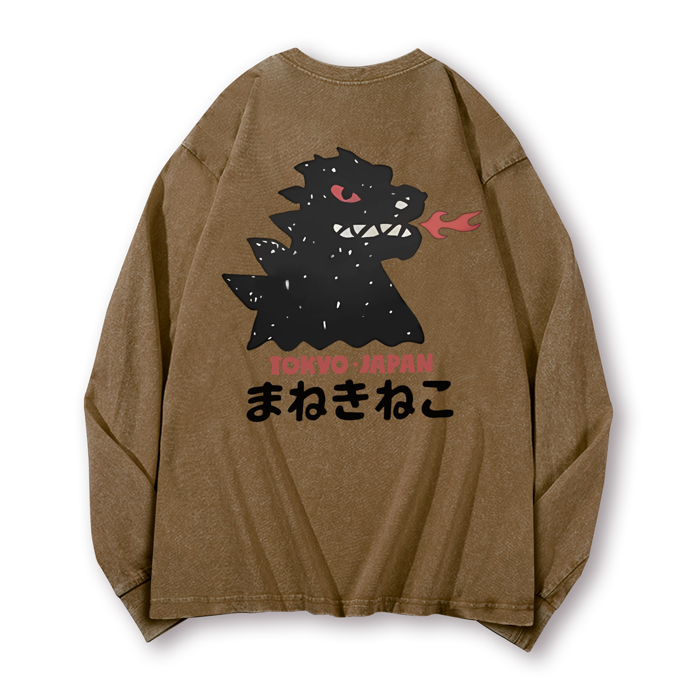 Kaiju Monster Tokyo Japan Vintage Washed Cotton Back Art Long-sleeve T-shirt