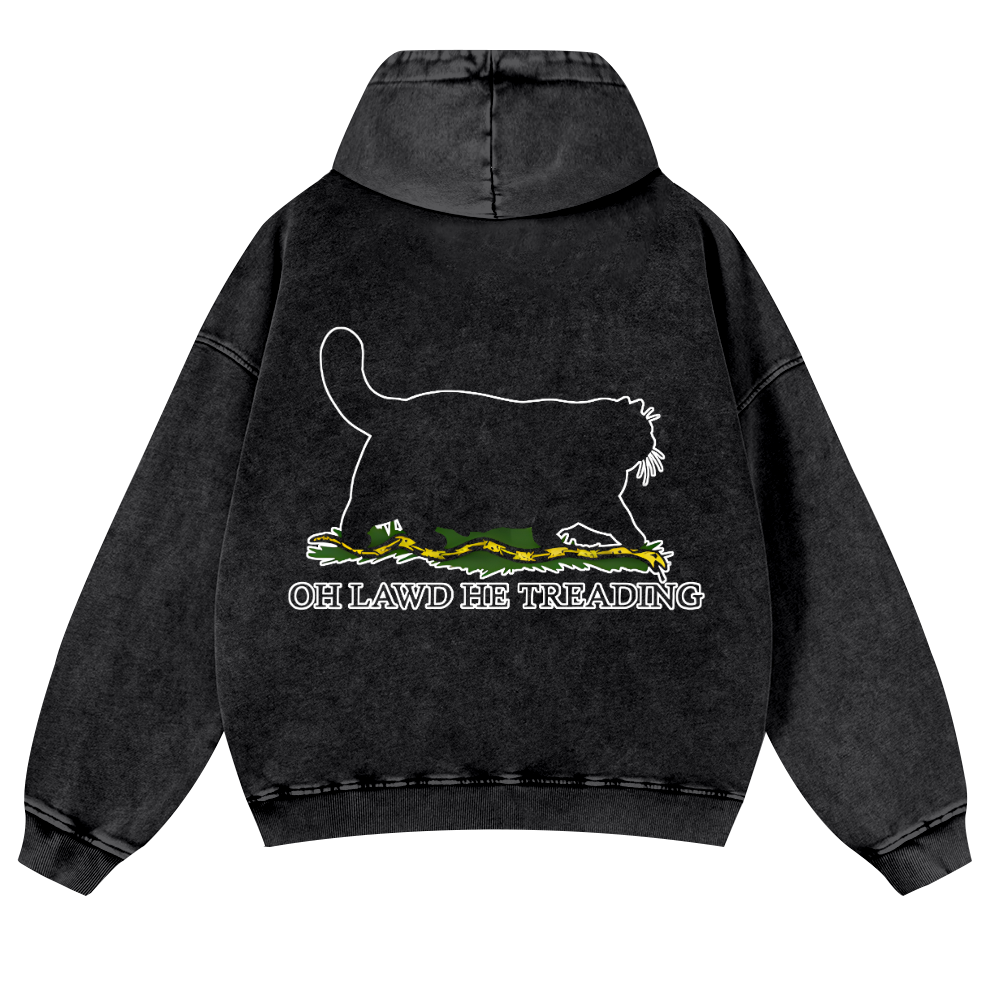 Black Cat Vintage Washed Cotton Back Art Hoodie