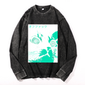 Enigmatic Cat Eyes Vintage Cotton Wash Crewneck Long-Sleeve T-Shirt