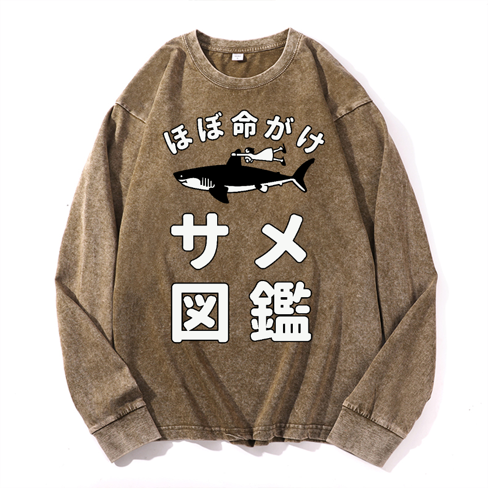Shark Girl Vintage Cotton Wash Crewneck Long-Sleeve T-Shirt