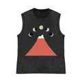 Mount FUJI Moon Cat Pure Cotton Wash-Dyed Sleeveless Tank Top