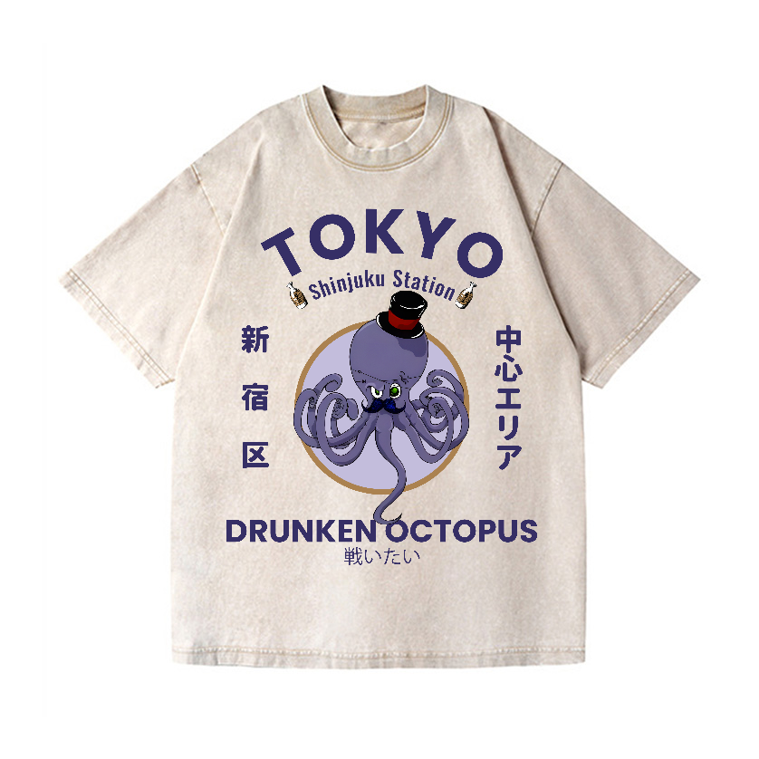 Tokyo Drunken Octopus Vintage Wash Japanese Design T-Shirt