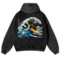 Kaiju Ukiyoe Wave Vintage Washed Cotton Back Art Hoodie