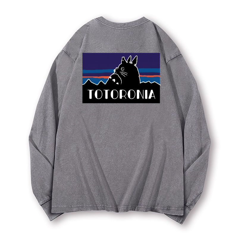 Ghibli Totoro Vintage Washed Cotton Back Art Long-sleeve T-shirt