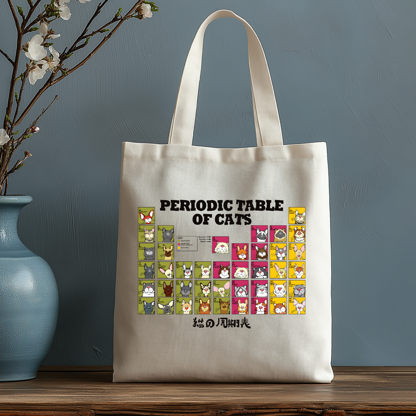 Periodic Table of Cats Japanese Style Canvas Tote Bag