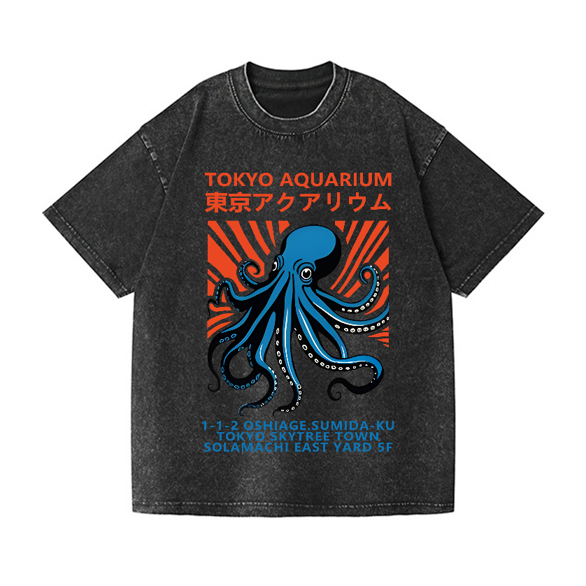 Tokyo Aquarium Octopus Vintage Wash Japanese Design T-Shirt