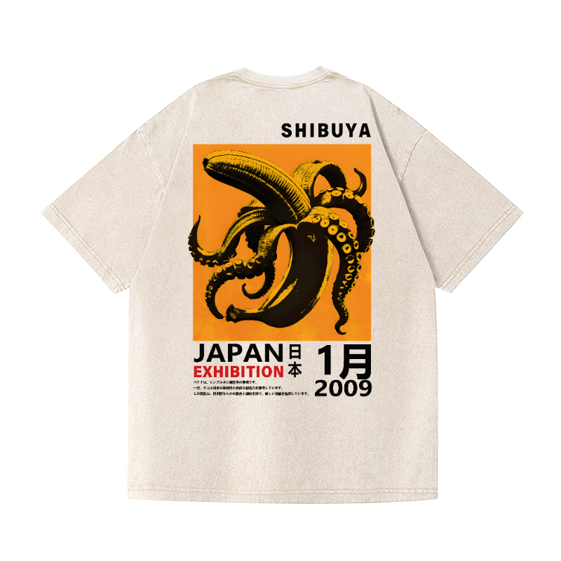 Shibuya Banana Octopus Vintage Wash Japanese Design Back Art T-Shirt