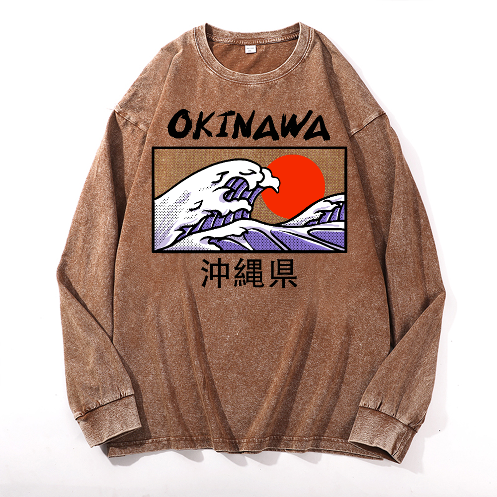 Okinawa Vintage Cotton Wash Crewneck Long-Sleeve T-Shirt