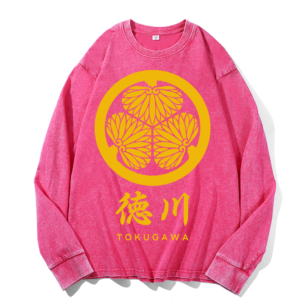 Tokugawa Ieyasu Vintage Cotton Wash Crewneck Long-Sleeve T-Shirt